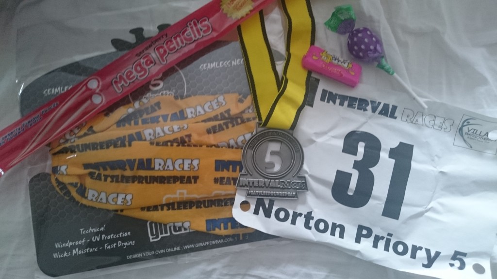 2015 Norton Priory 5 Miler Medal & Goody bag