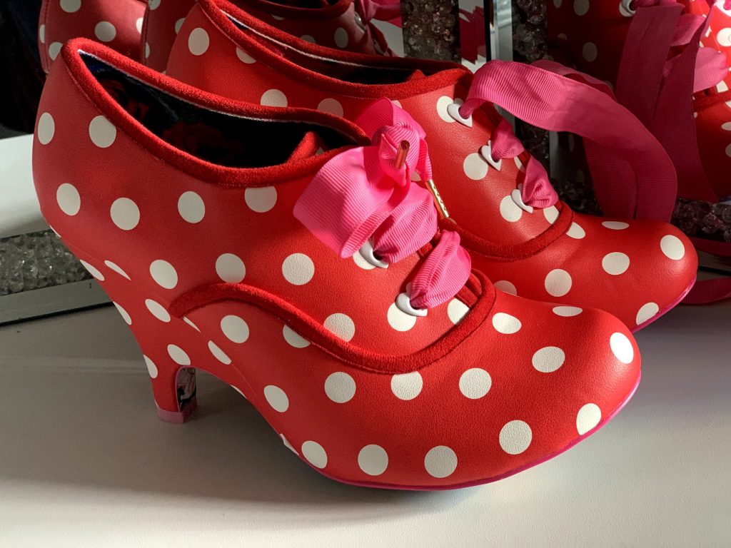 Irregular Choice Bright Eyes red spot dotty dot spotty boots shoes heels pink