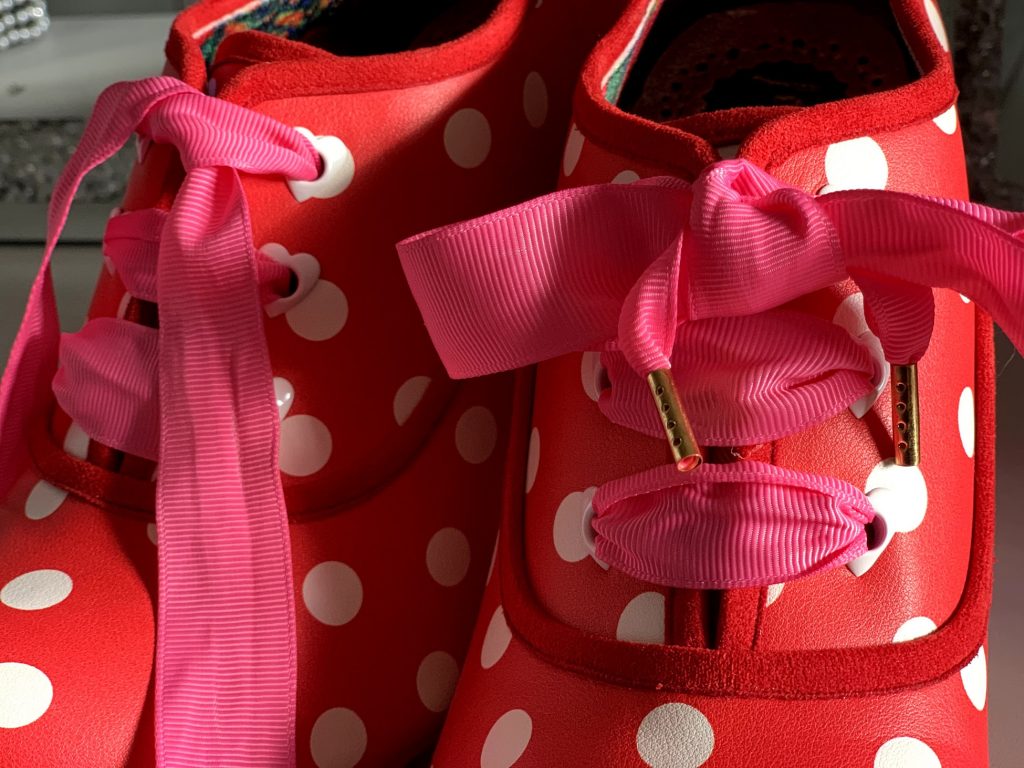 Irregular Choice Bright Eyes red spot dotty dot spotty boots shoes heels pink